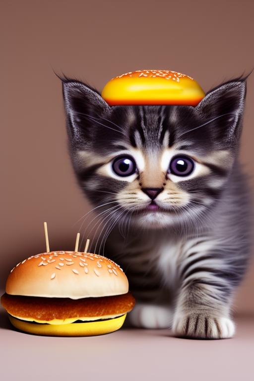 kitten with burger